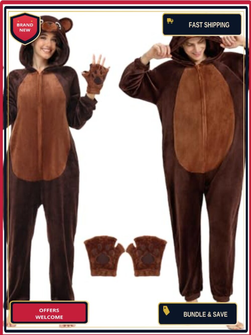 Unisex Adult Bear Onesie Flannel Animal Costume Halloween Cosplay Pajama